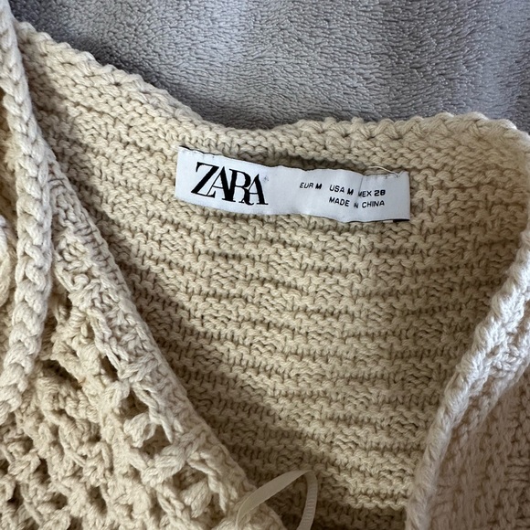 Zara Chic Beige Crochet Dress with Fringe. New - Picture 8 of 14